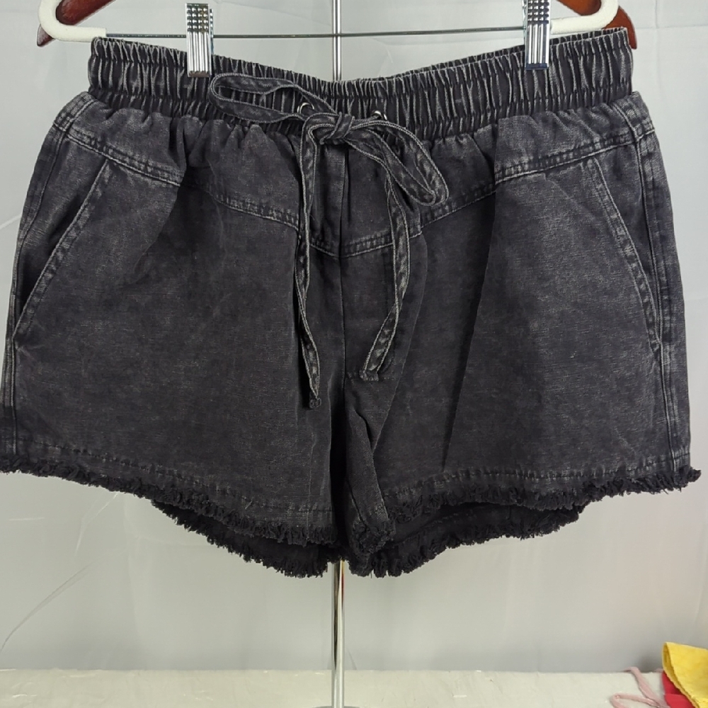 White Birch Washed Black High Waist Shorts